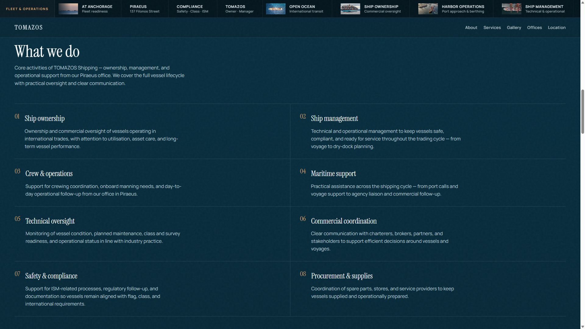TOMAZOS Shipping — Services section
